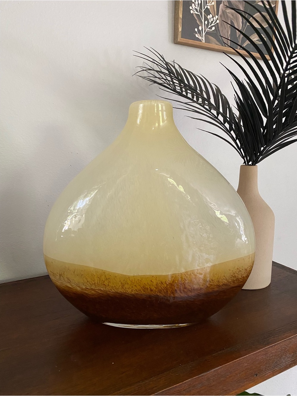 Vintage MCM Large Blown Glass Art Deco Vase